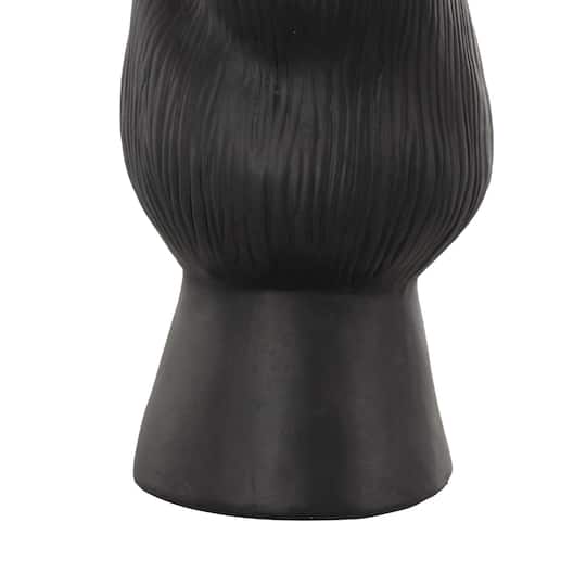 10.5" Black Ceramic Abstract Floral Vase with Linear Grooves